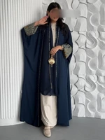 Abayas + Hijab pour femmes musulmanes du Moyen-Orient, 2 pièces, kaftans islamiques, robes maxi décontractées, jilbabs arabes, manches longues, devant ouvert, abaya 2