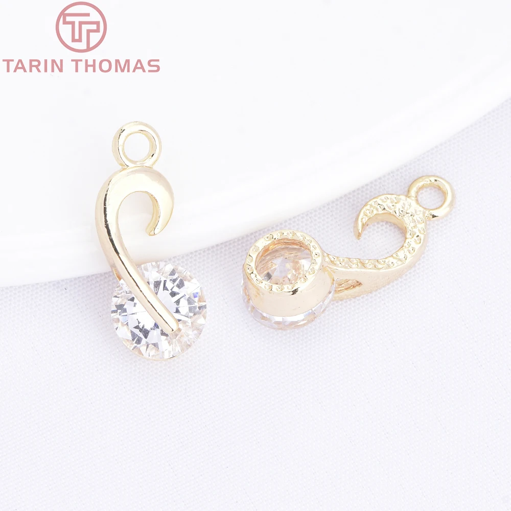 

(10505) 6PCS 7.5x18MM 18K Gold Color Brass with Zircon Swan Shaped Pendants High Quality DIY Jewelry Making Findings Accessories