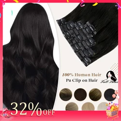 Full Shine Seamless Clip in Human Hair Extensions 8Pcs 100g&80g Pure Color Blond Hair Pu Clip on Remy Extension Skin Weft