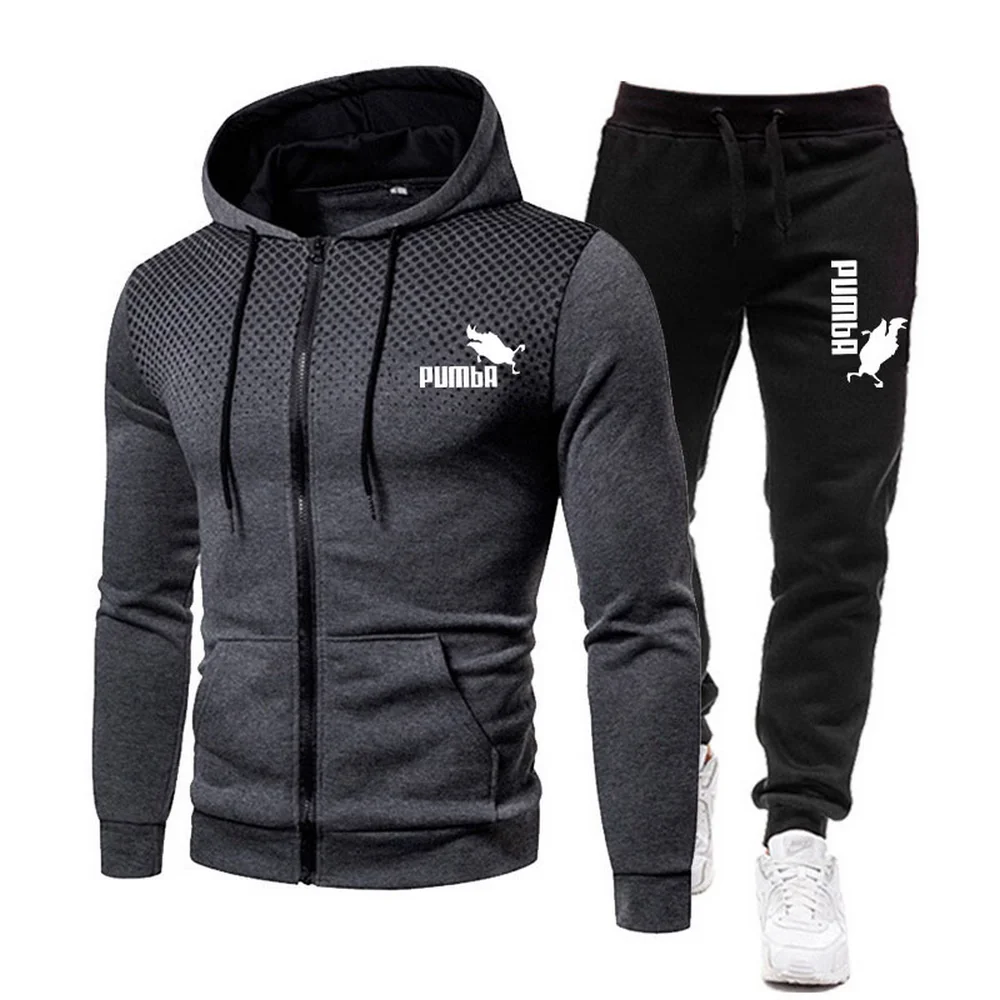 Conjunto de Sudadera con capucha y pantalones para hombre, ropa deportiva con cremallera, traje de entrenamiento, ropa deportiva para hombre, Otoño