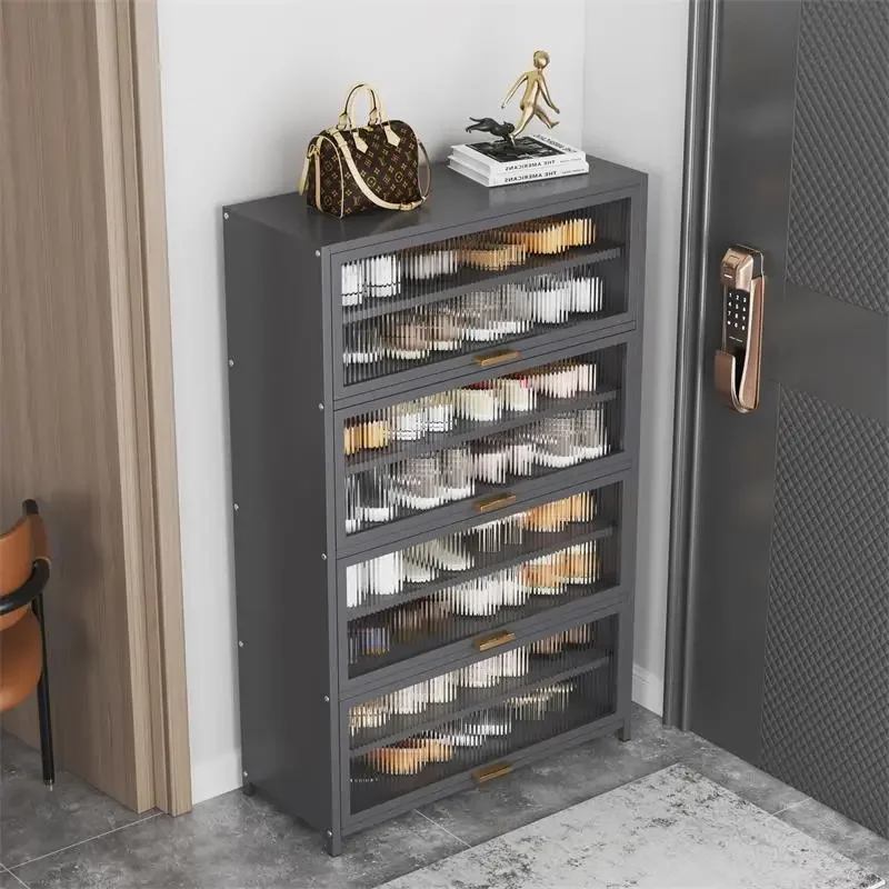 

#Steel shoe cabinet door household large-capacity dust-proof shoe rack flip locker steel entrance cabinet wrought iron cabinet