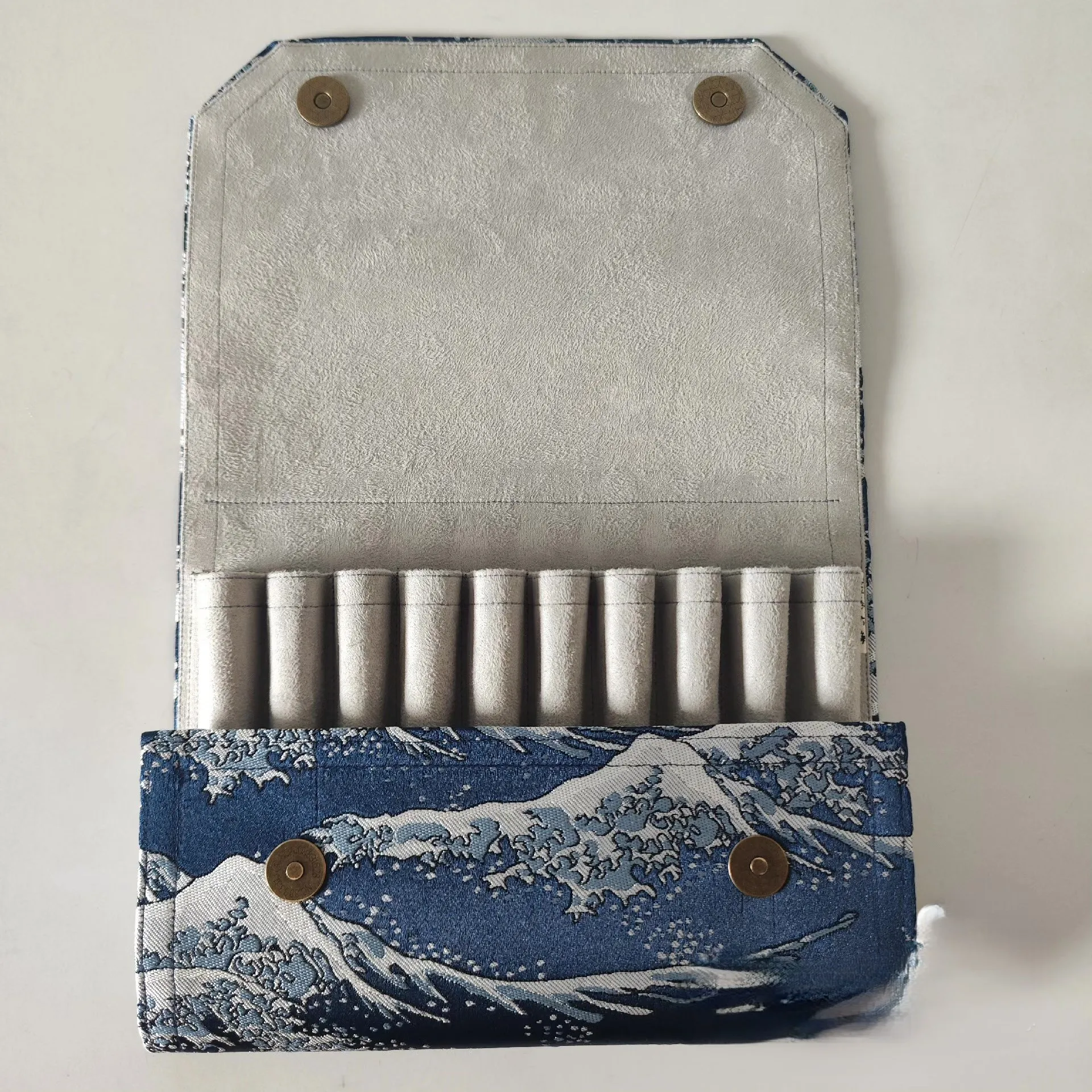 Picture 4: High Quality Pen Bag With 10-hole Canvas, Brocade, Velvet Lining, Pen Bag Wholesale Customization   23x17cm
