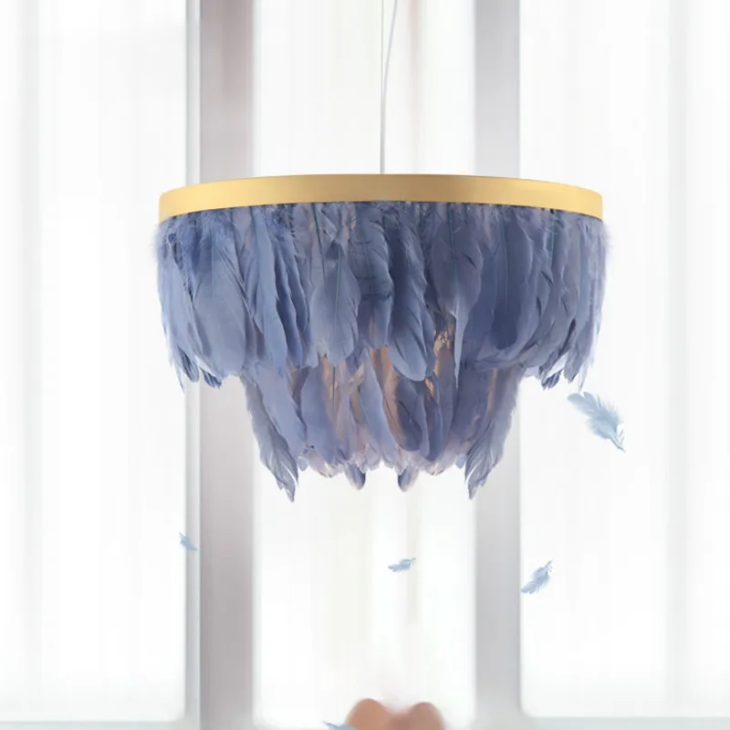 

Nordic Feather Chandelier Gold Rotundity Hanging Lamp Modern Creative Bedroom Living Room Restaurant Kitchen LED Pendant Lights