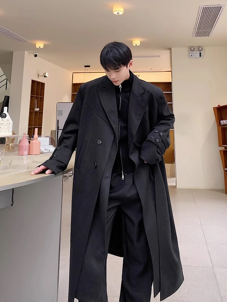 

Мужское зимнее шерстяное пальто с удлиненными плечевыми накладками, в корейском стиле, однотонное, двухслойное, модная верхняя одежда
