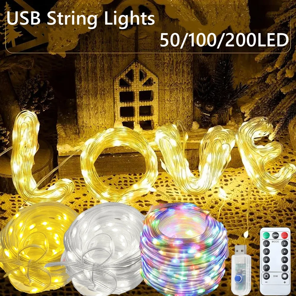 

50/100/200LED String Lights USB Plug in 8 Modes String Hanging Lights with Remote for Bedroom Indoor Outdoor Weddings Party