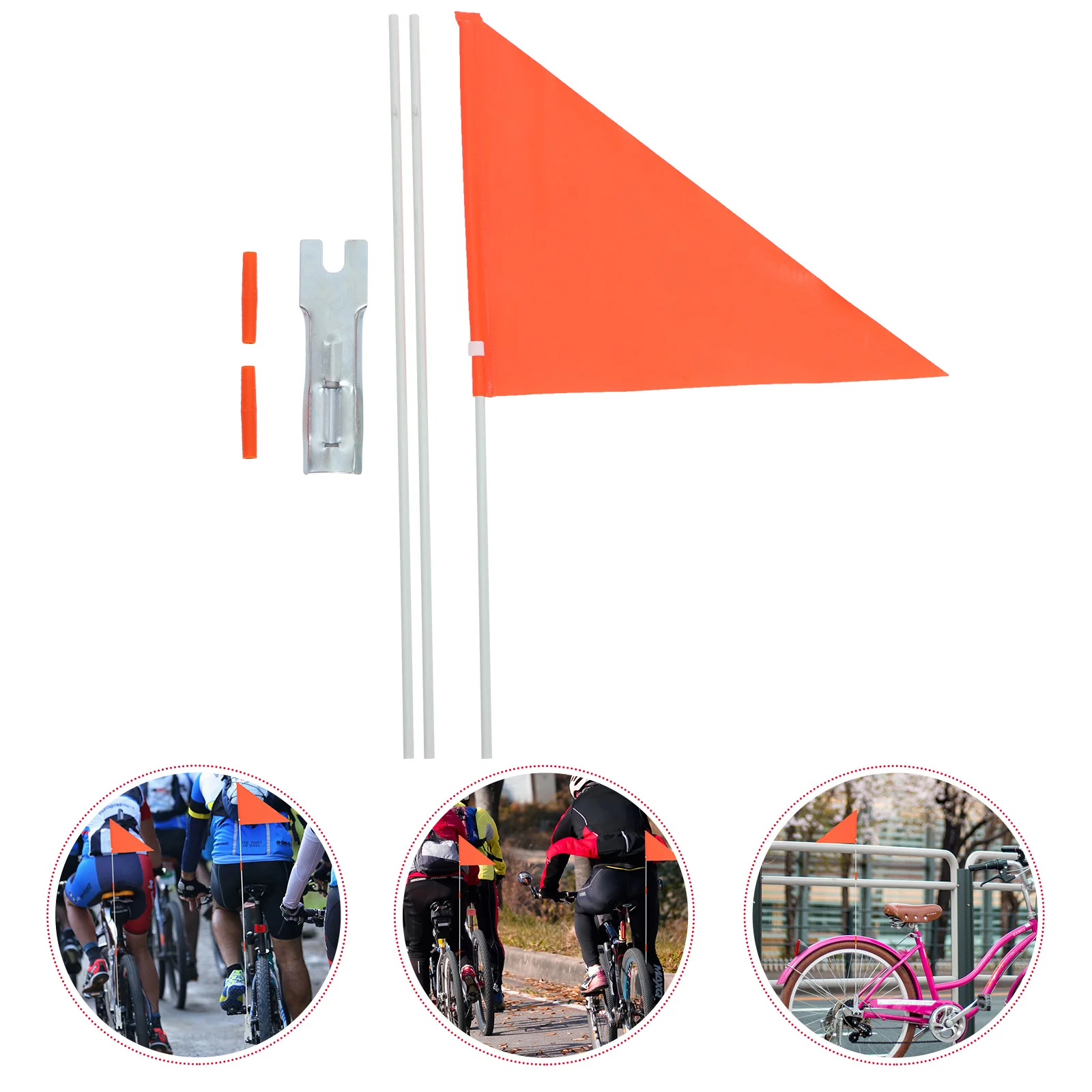 

Triangle Bike Flag Safety Warning Bikes Advertising Banner Orange with Pole Child