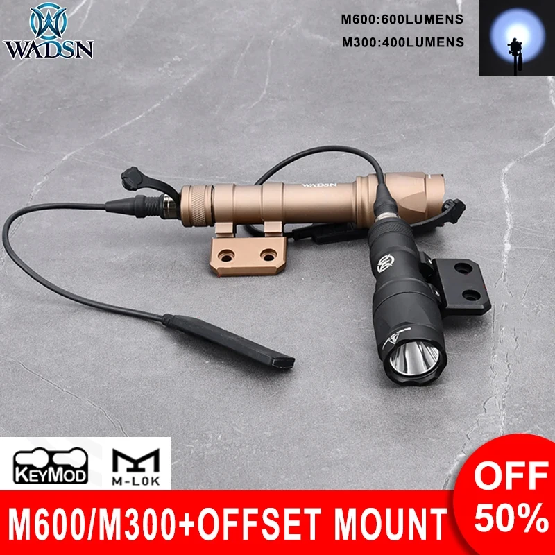 

Wadsn M600C Airsoft Tactical Hunting ScoutLight M300A Flashlight With Offset Mount For Mlok Keymod Rail Metal Base Accessory