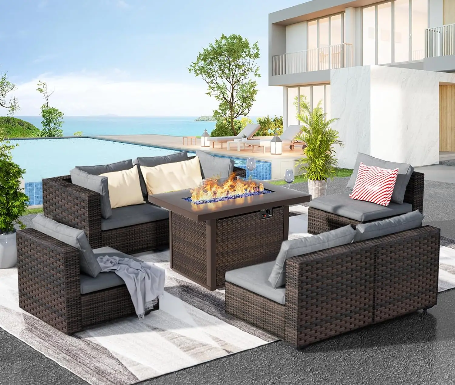 

Patio Furniture Set with Table, Outdoor Furniture Sets Rattan Sectional Couch Outdoor Chairs with Cushions for Lawn, Poolside