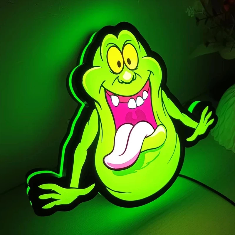 Imagem -02 - Ghostbusters Slimer Led Lightbox Sinal Playroom Jogos Clube Decoração da Parede Arte Decoração 3d Impressão Nightlight Gamer Presentes Personalizados