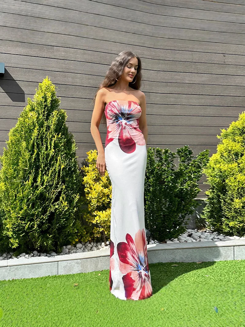 Ilya Abito stampato floreale senza spalline per donna Abito estivo elegante slim fit aderente Hh24031tko Abito estivo Robe Vestido Donna