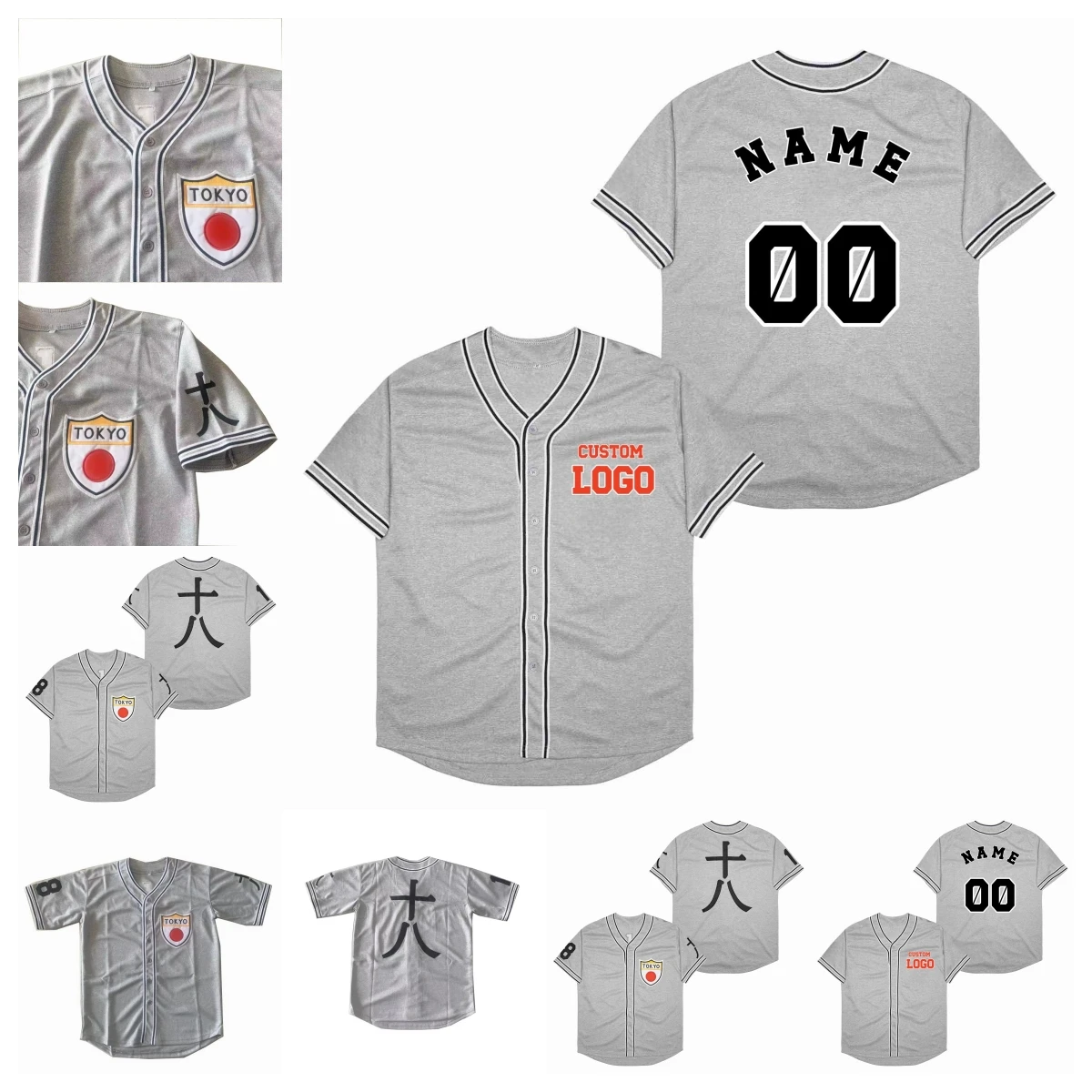 Gray Baseball Jersey High Quality Custom Sporting Jerseys Logo Name Number Stitched Jerseys Japan Tokyo 18 Jersey