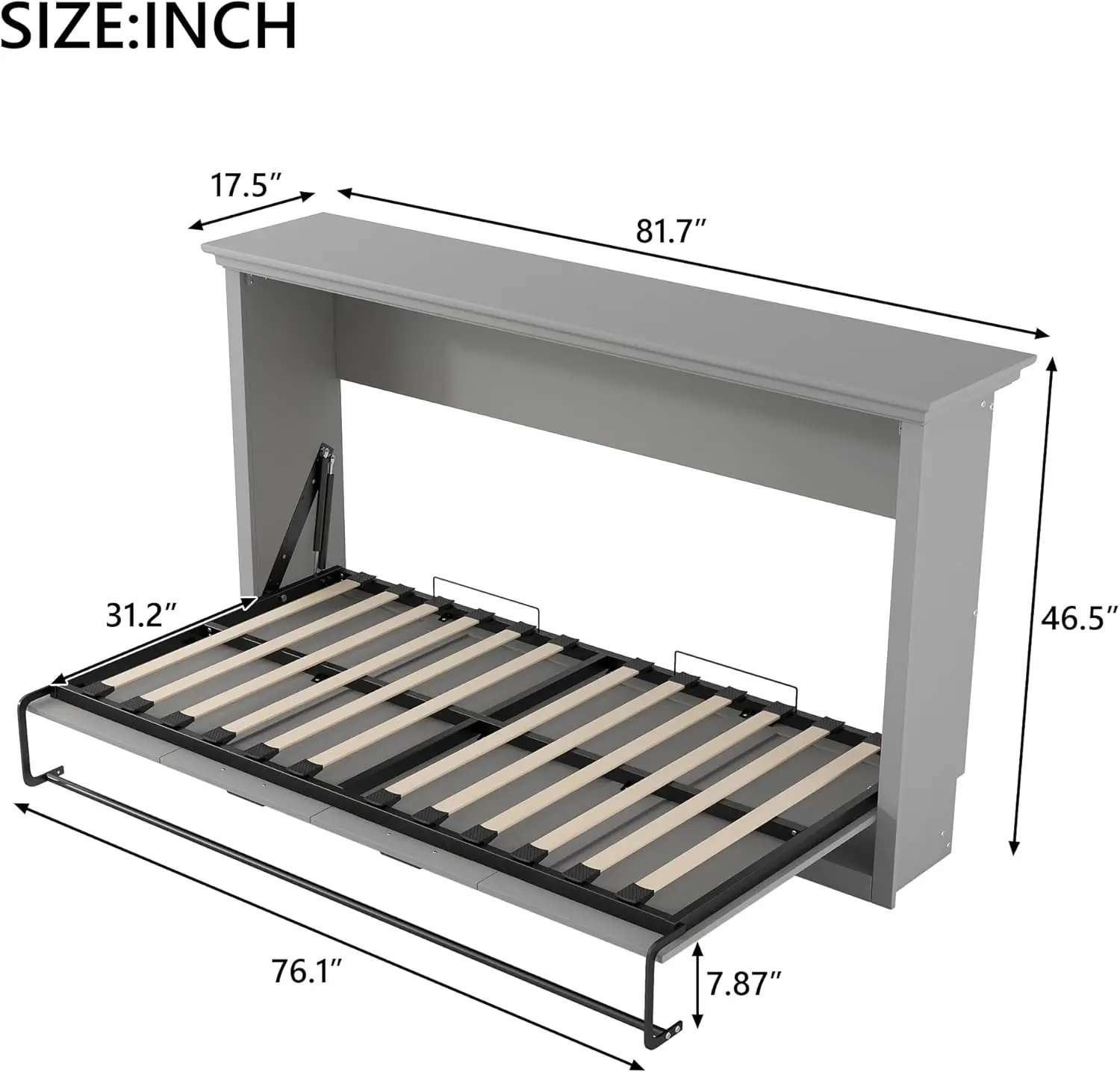 Twin Size Murphy Bed With Desk, Wood Space-Saving Wall Bed Frame Can Be Folded, Hideaway Bed For Kids Adults Bedroom & Guest