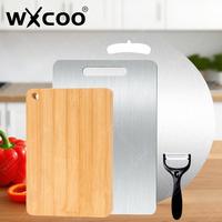 WXCOO Double-sided Chopping Board Kitchen Cutting Board for Fruit Meat Vegetable Stainless Steel or Natural Bamboo Cutting Board