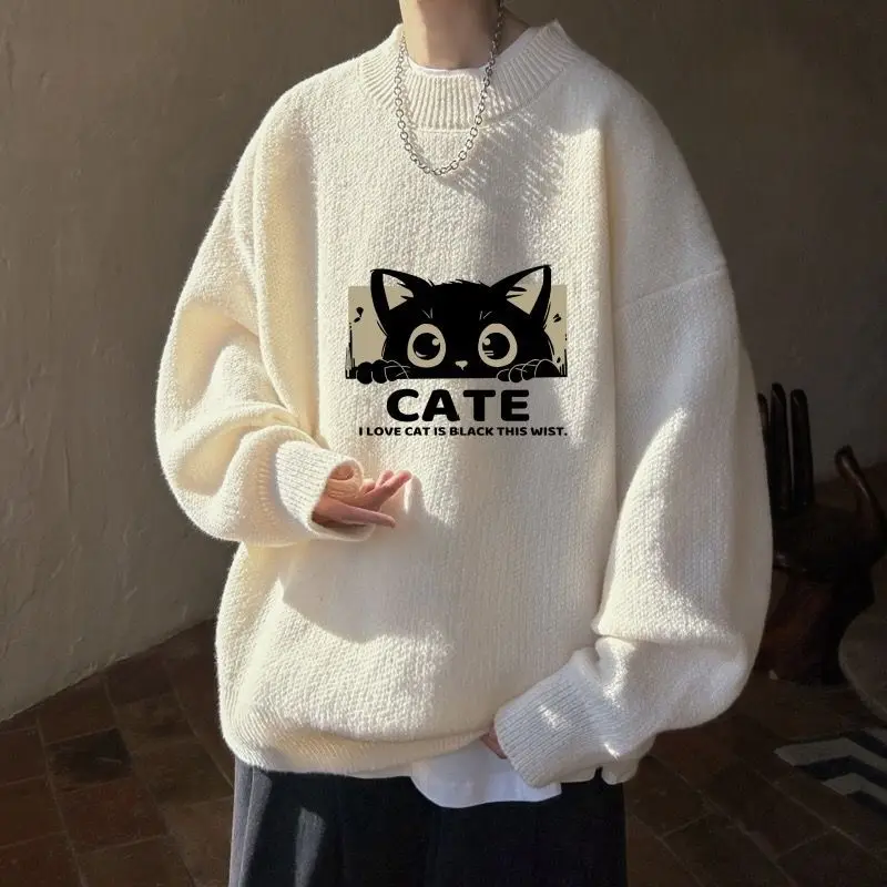 

Мужской свитер большого размера с круглым вырезом и принтом, мягкий, удобный, оверсайз, повседневный, зимний, модный