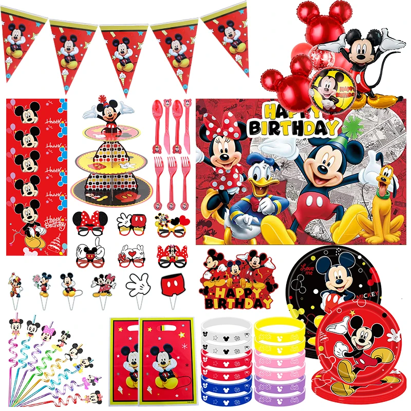 Disney Mickey Mouse Birthday Party Decorations Kit New Mickey Cartoon Paper Plate Cups Napkins Balloons DIY Supplies Baby Shower