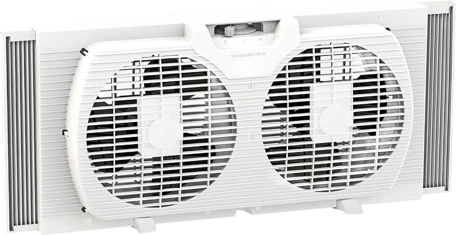 

Quiet 3-Speeds Twin Window Fan with Reversible Airflow Control, 9 inch Dual Fan for Expandable Exhaust System and 9.84 ft Airflo