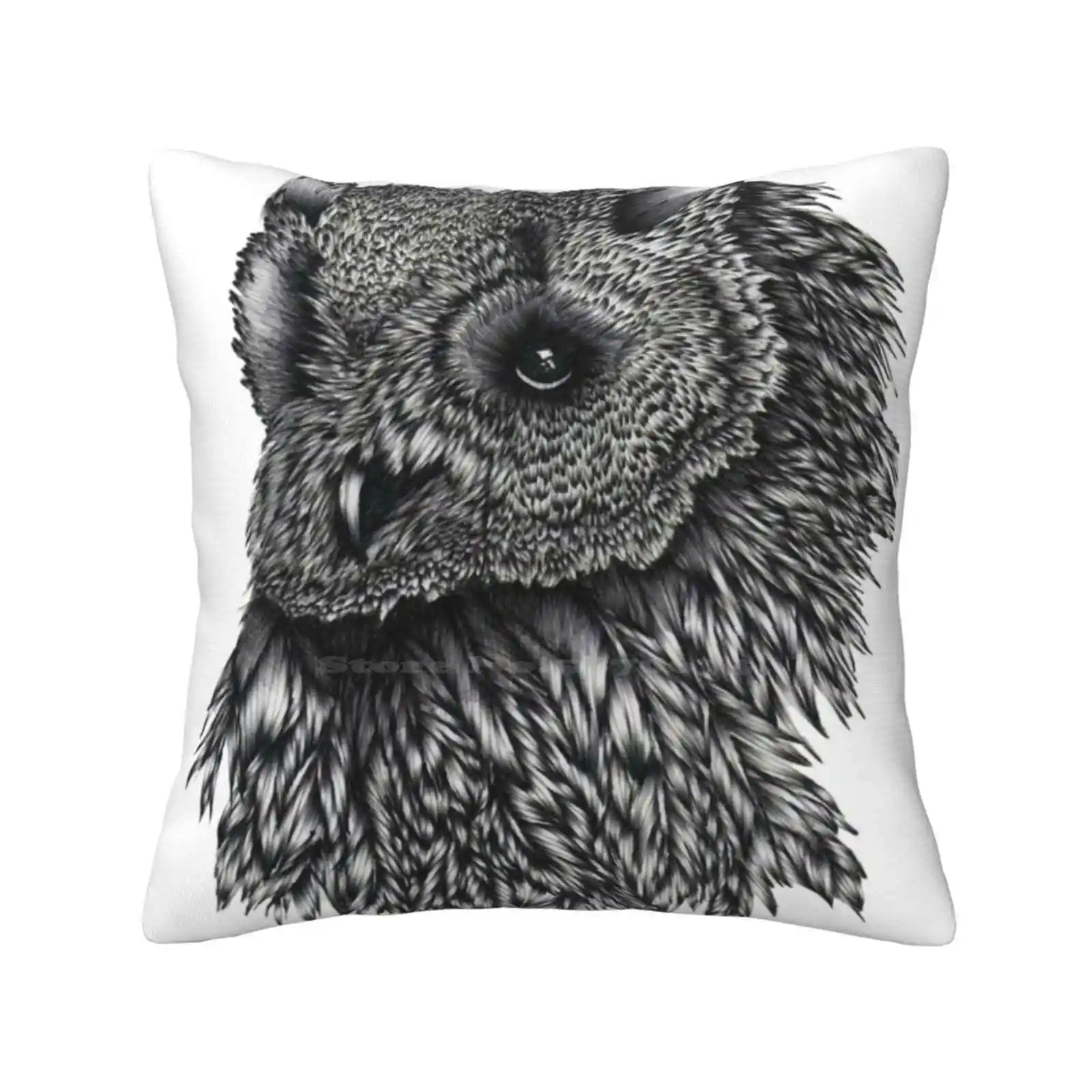 Forsythe Pillows Case Bedroom Home Decoration Owl Feathers Bird Black And White Ballpoint Pen Drawing Ink Drawing Animal Art