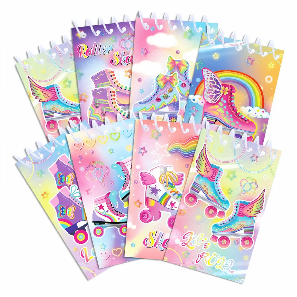 8pcs Roller Skate Spiral Notebook Mini Pocket Journal Tear-Off Notepad Portable Student School Office Supplies