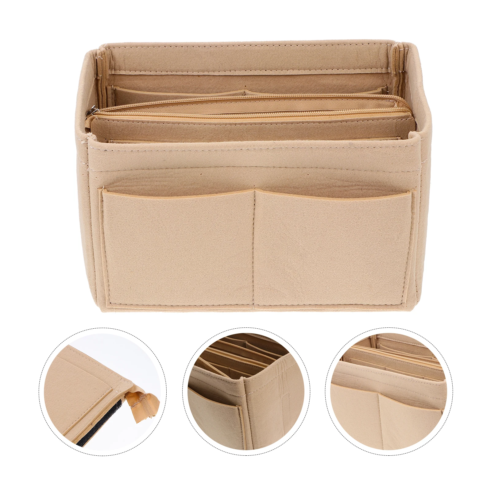 

1pc Large Capacity Durable Felt Bag Multi Pocket Organizer Stationery Holder Premium Makeup Pouch Sturdy Container