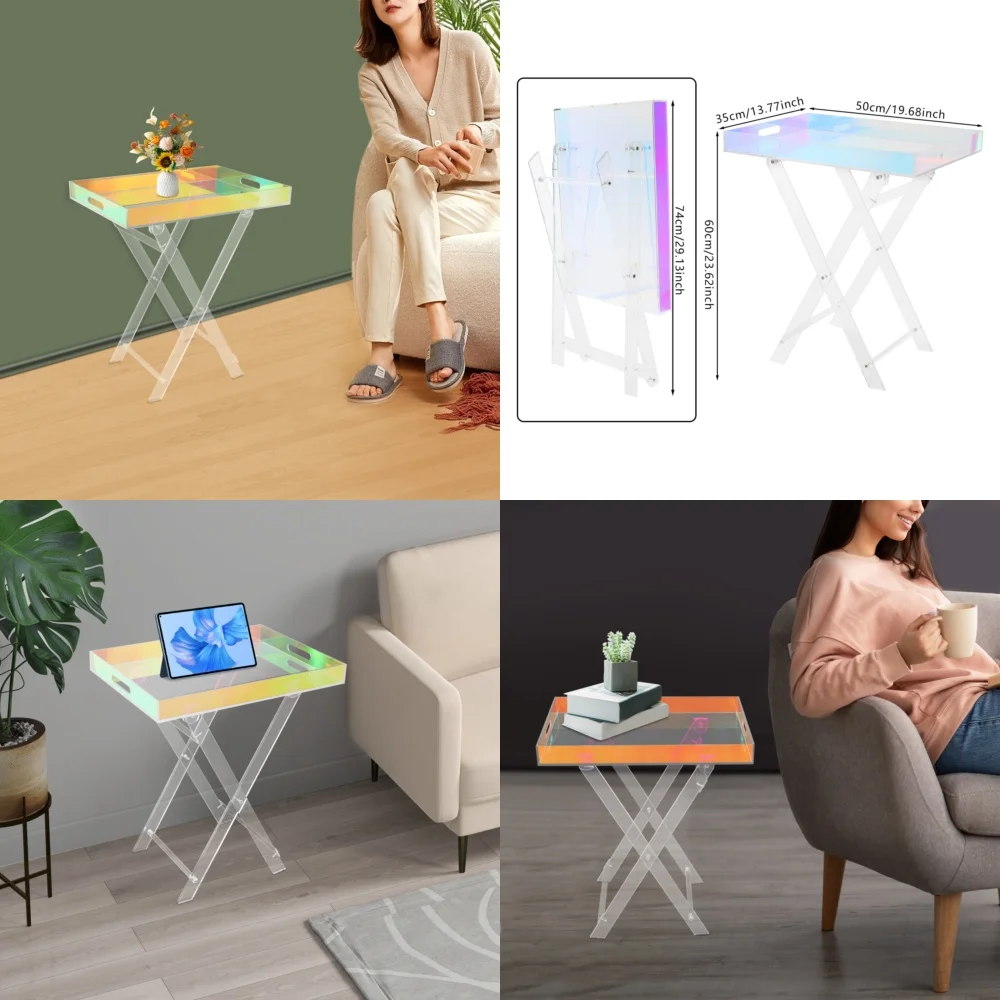 Stoliki kawiarniane Kolorowe akrylowe składane stoliki z tacką do salonu i sypialni Lekki, przenośny stolik pomocniczy
