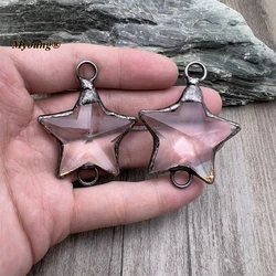 10PCS Antique Soldered Pentagram Shape Clear Glass Crystal Vintage Star Necklace Pendant MY240409