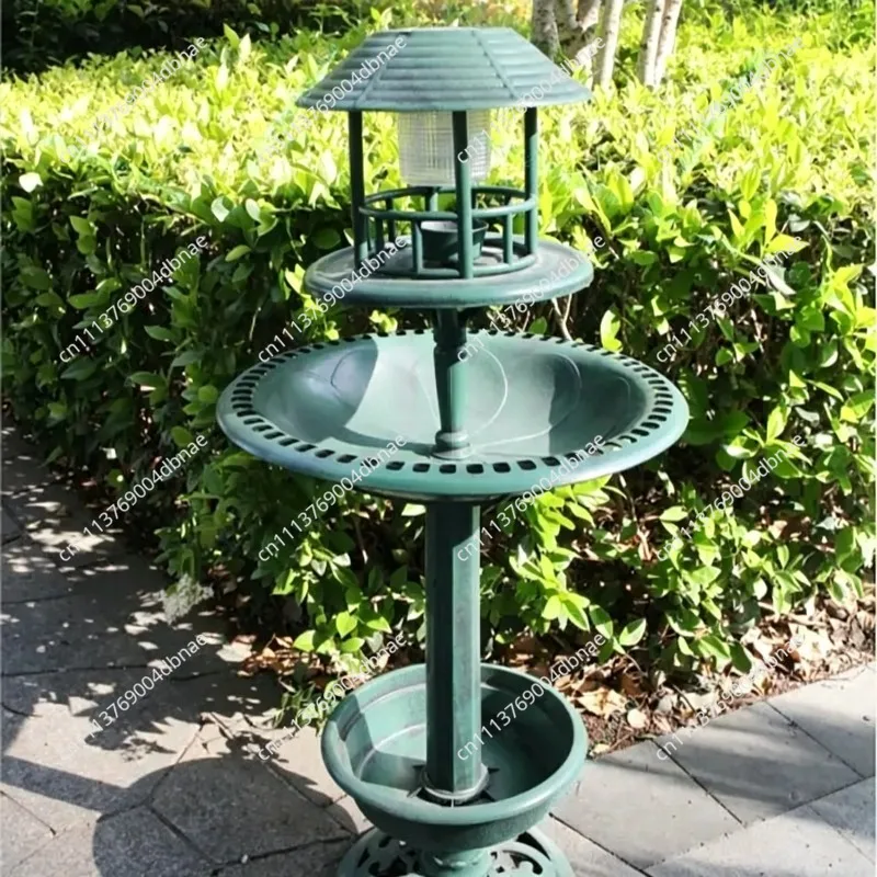 Outdoor Garden Solar Bird Bath with LED Lights Antique Style Plastic Bird Feeder Bathing Fountain for Birds