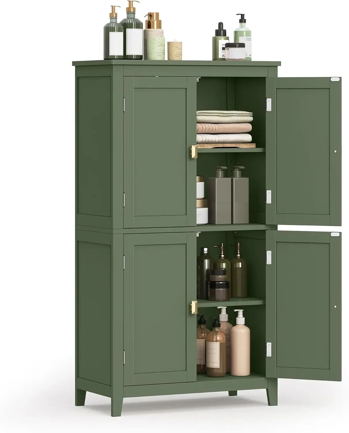 

Bathroom Floor Storage Cabinet, Bathroom Storage Unit, Freestanding Cabinet with 4 Doors, Adjustable Shelves