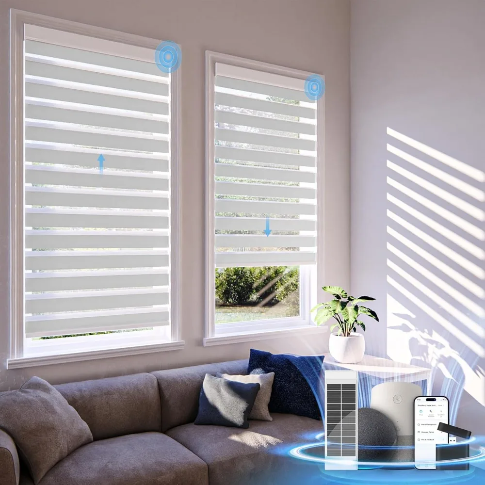 Motorized Zebra Blinds with Remote Control,Horizontal Wireless Electric Cordless Blinds,Custom Size，White，34