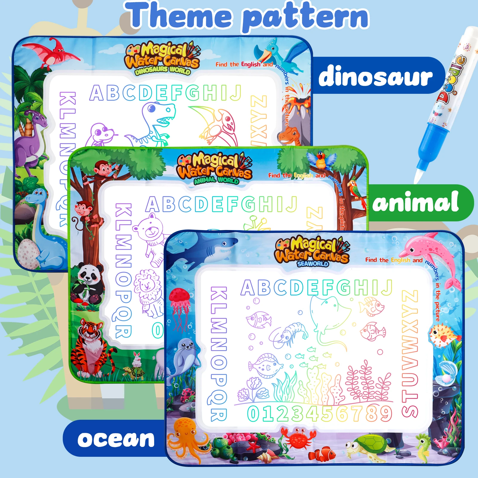 Magic Kids Water Drawing Mat Reusable Doodle Canvas Mess-Free Writing Toy for Boys/Girls Ideal Back to School Or Christmas Gift