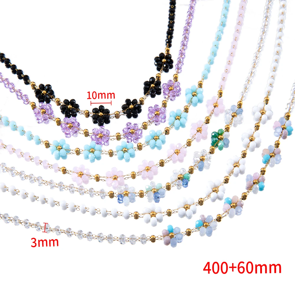 1pcs Stainless Steel Crystal Flower Beaded Chains Lobster Clasps Braid Bracelet Necklace for Women DIY Jewelry Making Wholesale