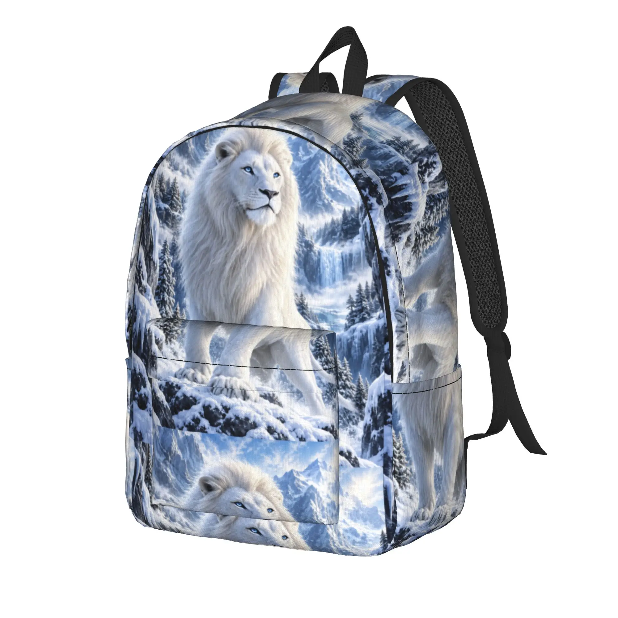 White Lion Single Digital Printed Backpack  Cycling Backpacks Youth Kawaii School Bags Designer Soft Rucksack