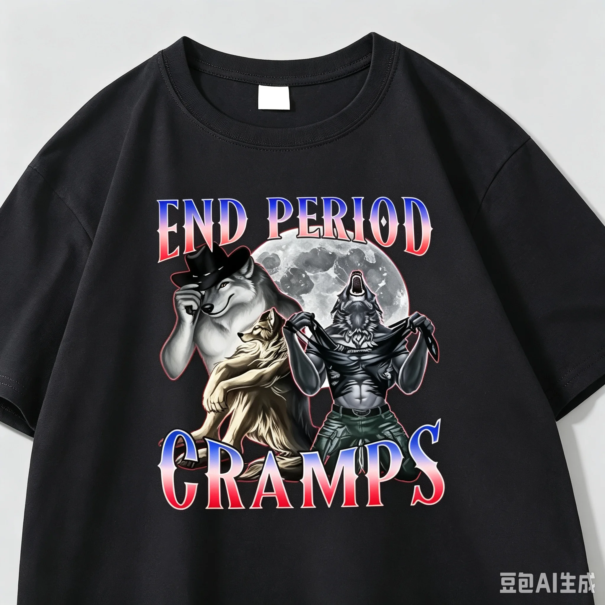 Funny End Period Cramps Wolf Graphic Tshirt Casual Short Sleeve Crew Neck Tee Unisex Summer Streetwear Printed Tops