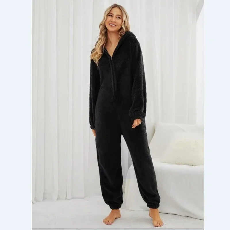 2022 Fashion Onesies Fleece Sleepwear Overall Plus Size Hood Sets Pajamas for Women Adult for Winter Warm Pyjamas Women S-5XL