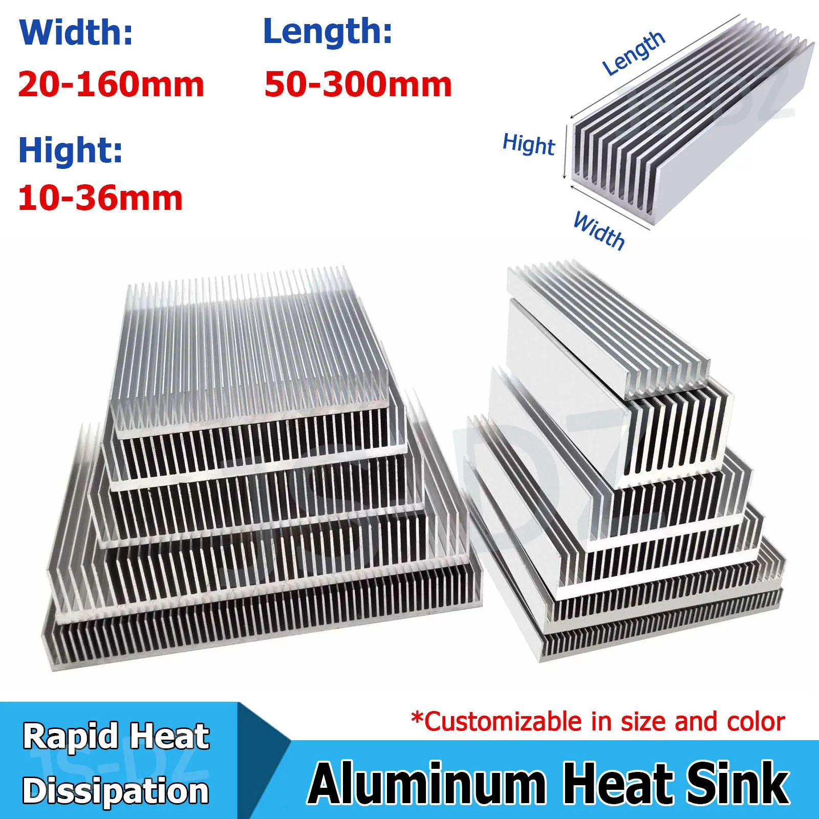 

1pcs Width 20-160mm Aluminum Heat Sink Rapid Heat Dissipation Cooling for Electronic Chip LED COB Light Power IC Transistor