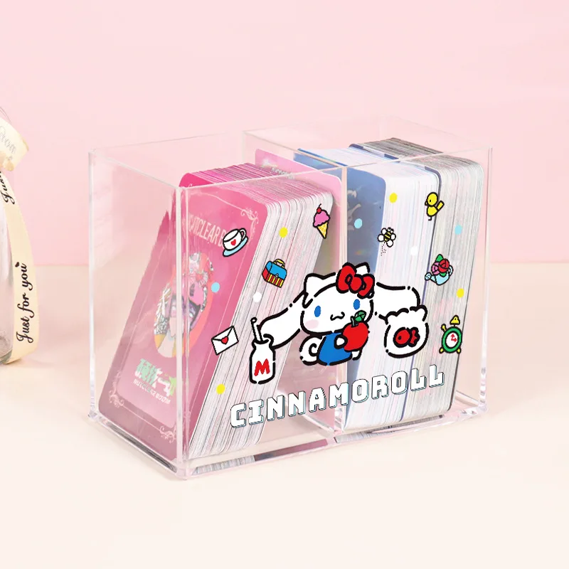 Kotak penyimpan kartu kecil Sanrio Kuromi kotak penyimpanan riasan transparan kartun lucu hati gadis Hello Kitty My Melody hadiah untuk anak-anak