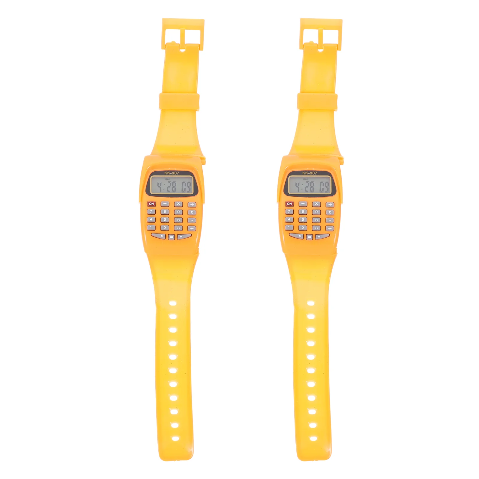 2 Pcs Digital Watch with Calculator Calculation Birthday Present Man Girls Yellow