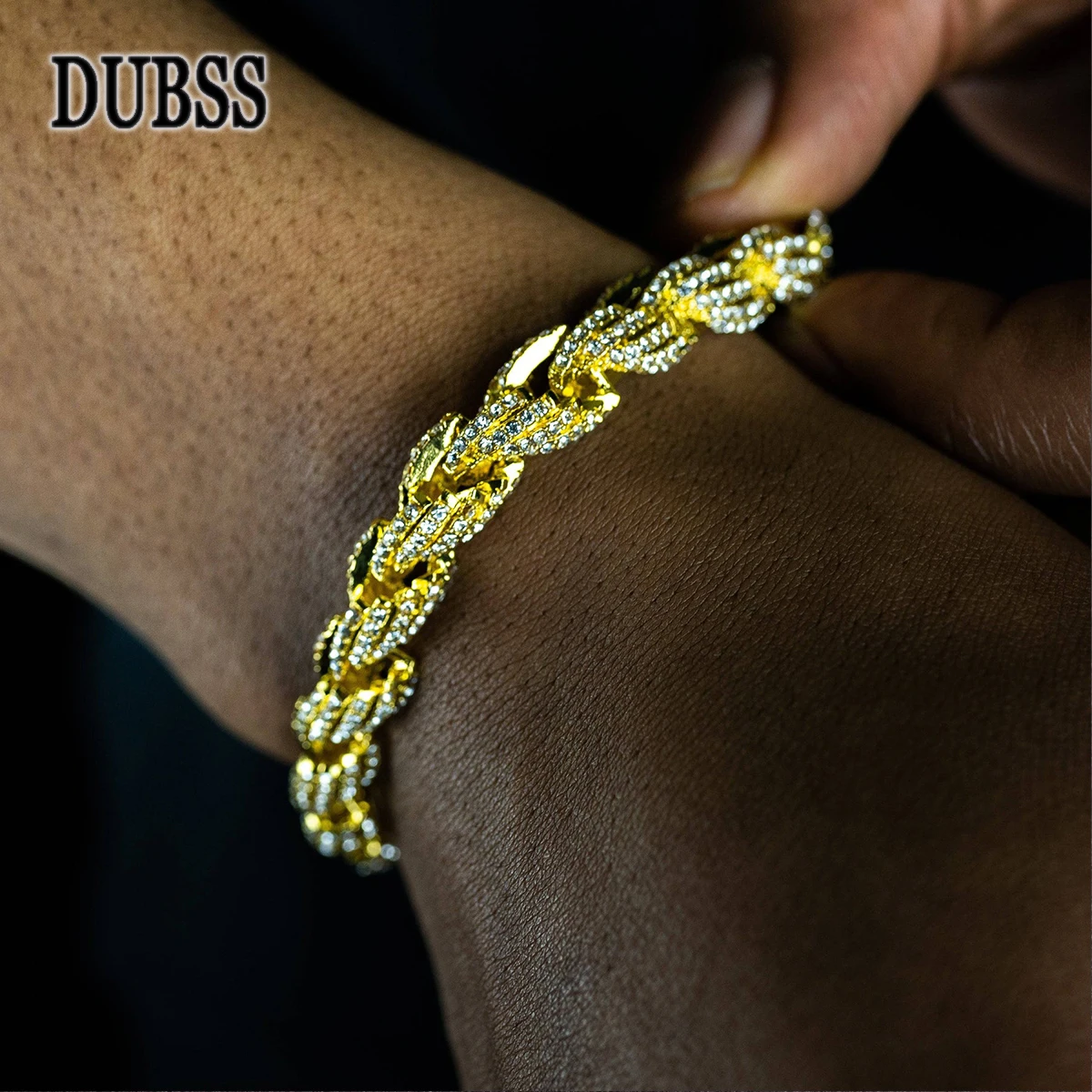 

Dubss 9mm Rope Bracelet Chain Hip Hop Link Gold Color Full Cubic Zircon For Men's Rock Street Jewelry