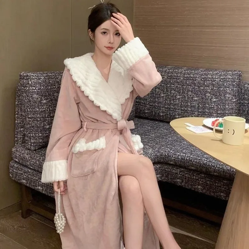 Nightgown Women Pajamas Women Plus Velvet Thickening and Lengthening Coral Velvet Coral Velvet Bathrobe Autumn Winter Home Wear