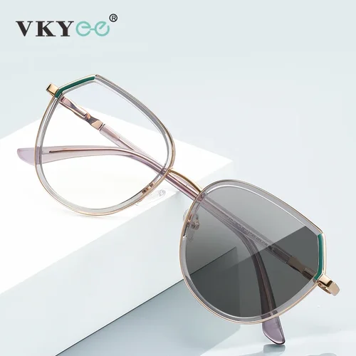 Imagen 2 del producto VKYEE, gafas de lectura redondas antiazules para mujer, miopía óptica, fotocromática, moda personalizada, personalización de prescripción PFD3130