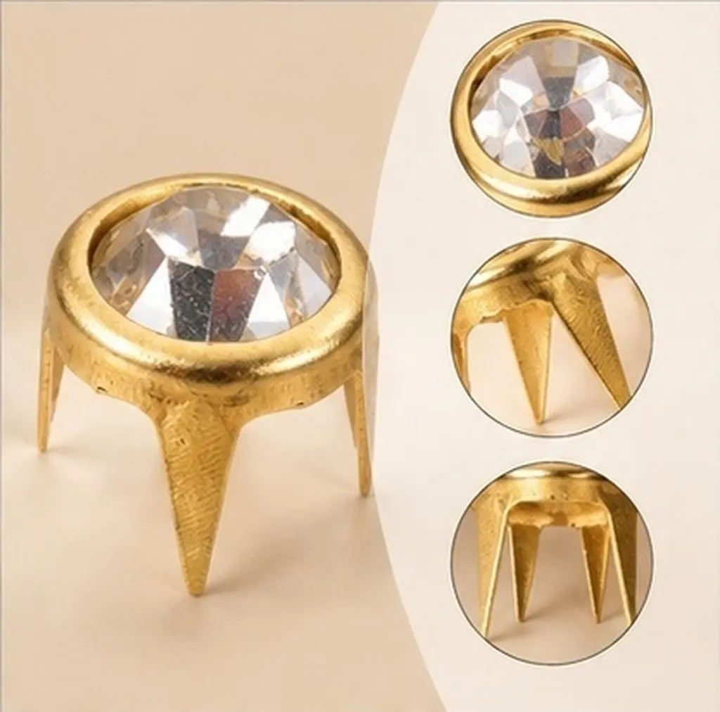 50Pcs Premium Crystal Rhinestone Rivets Claw Nails for DIY Clothing Bags Shoes Accessories Craft Decorative Metal Stud