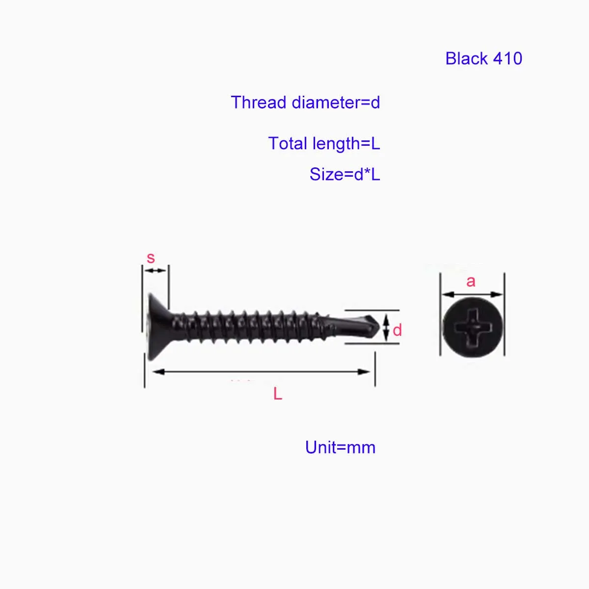 Black 410 stainless steel cross flat head self tapping dovetail thread M4.2M4.8