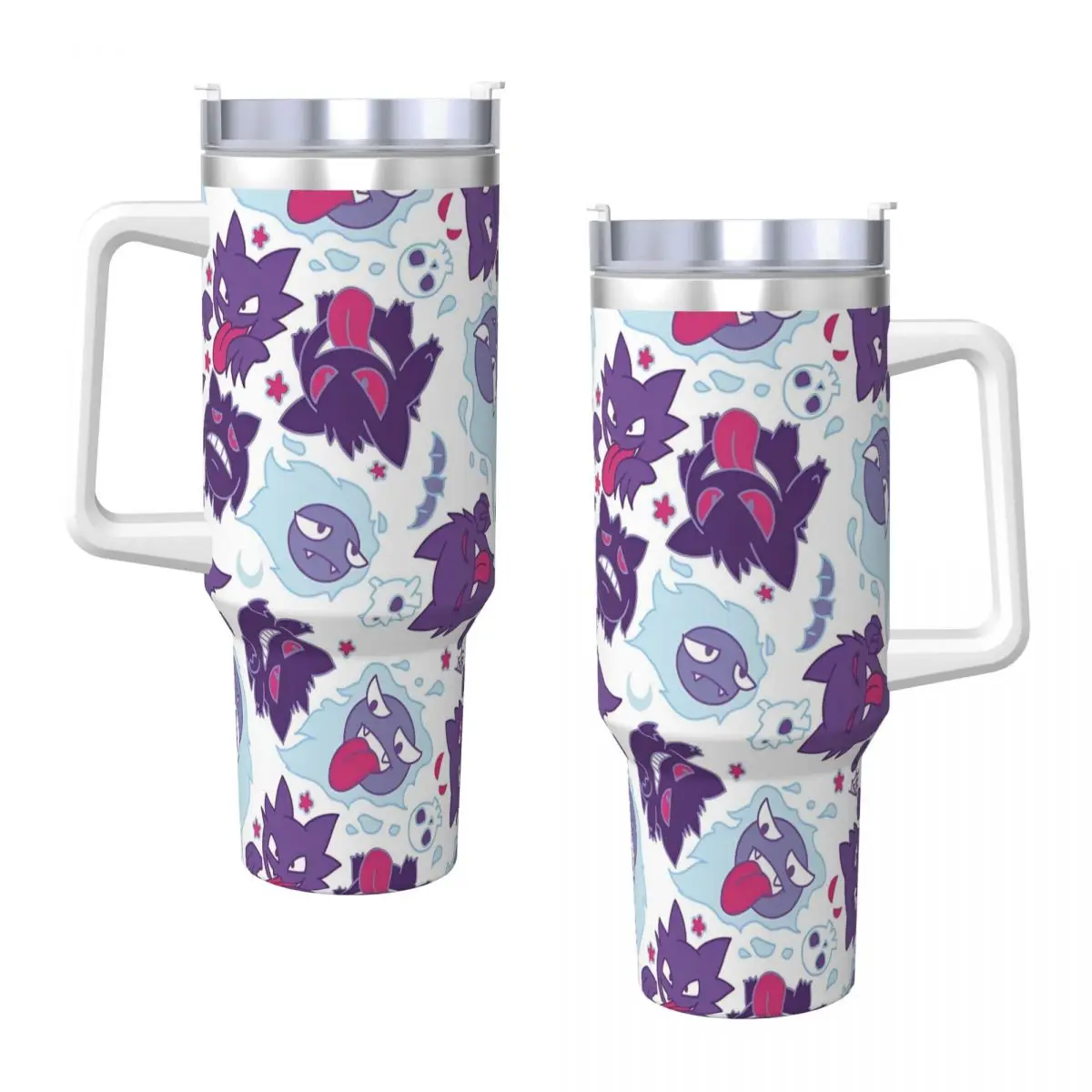 Japanese Anime Gengar Stainless Steel Tumbler Beach Thermal Cups With Straws and Lid Large Mugs Cup Hot Drinks Water Bottle