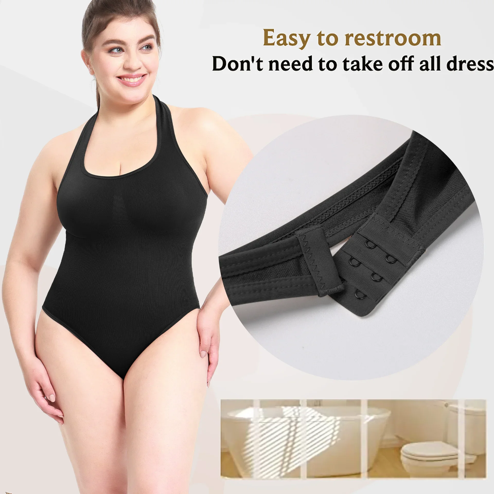 Women Body Shaper Stree Jumsuit Seamless Halter Behind Neck Thong Shapewear Bodysuit Tummy Control for J