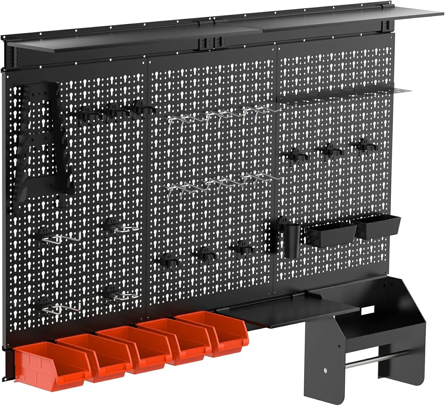

Metal Pegboard Wall Organizer 4ft Wide, Tool Storage System for Garage with Accessories, Shelves & Bins, Black