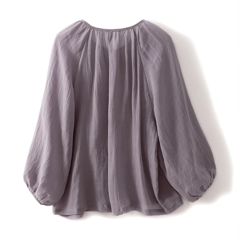 New High-quality Linen Round-neck Loose-fit Women's Shirt Half-sleeve Sun-protective Fashionable Summer Clothing