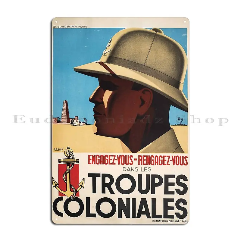 خمر الفرنسية التوظيف Troupes Coloniales المعادن تسجيل اللوحة المرآب سينما الحديد حفلة تين تسجيل ملصق