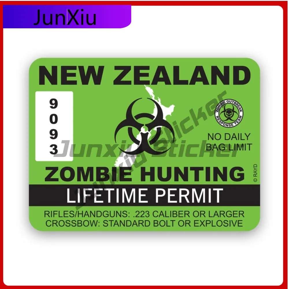 

New Zealand Zombie Hunting Permit Sticker Uv Protected Decals Undead Corporeal Revenant Zombies Hunter Kiwi Auto Decor Car