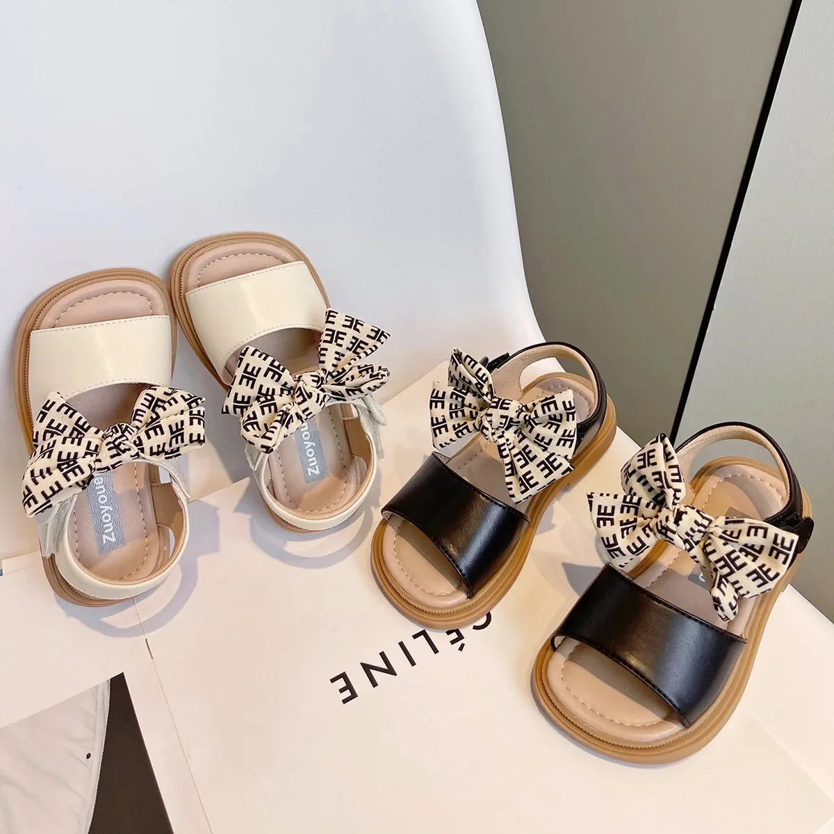Unishuni Toddler Girl Sandal Baby Princess Open Toed Summer Shoe Children Bowtie Strap Beach Sandal Kid Non-Slip Soft Sole Flats