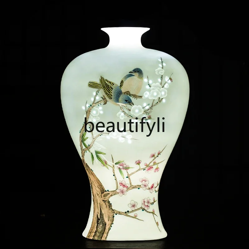 Jingdezhen ceramic hand-painted vase flower arrangement new Chinese home living room bogu frame decorative crafts