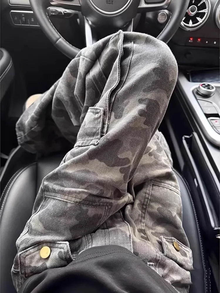 

Камуфляжные рабочие брюки CLARA, свободные прямые мужские летние джинсы, американский ретро-колокольчик, молодежный модный хлопок, полиэстер